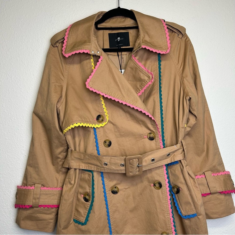 New With Tags! 7 For All Mankind Ribbon Trim Colorful Trimmed Trench Coat MED. - Picture 4 of 16